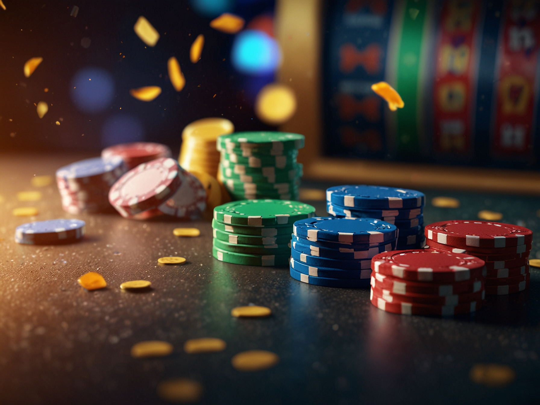 Promotional bonus imagery with chips and confetti