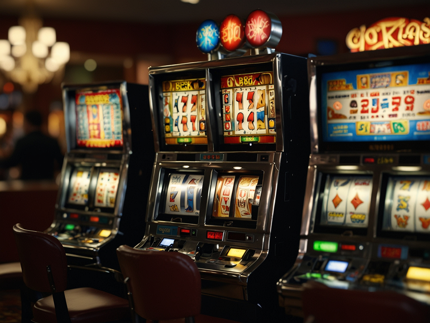Assortment of slot machines and live dealer screen